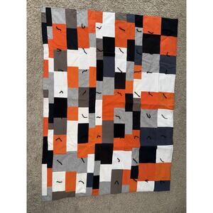 Handmade Patchwork Throw Crib Lap Quilt Orange White Gray Black Navy 50.5”x36.5”